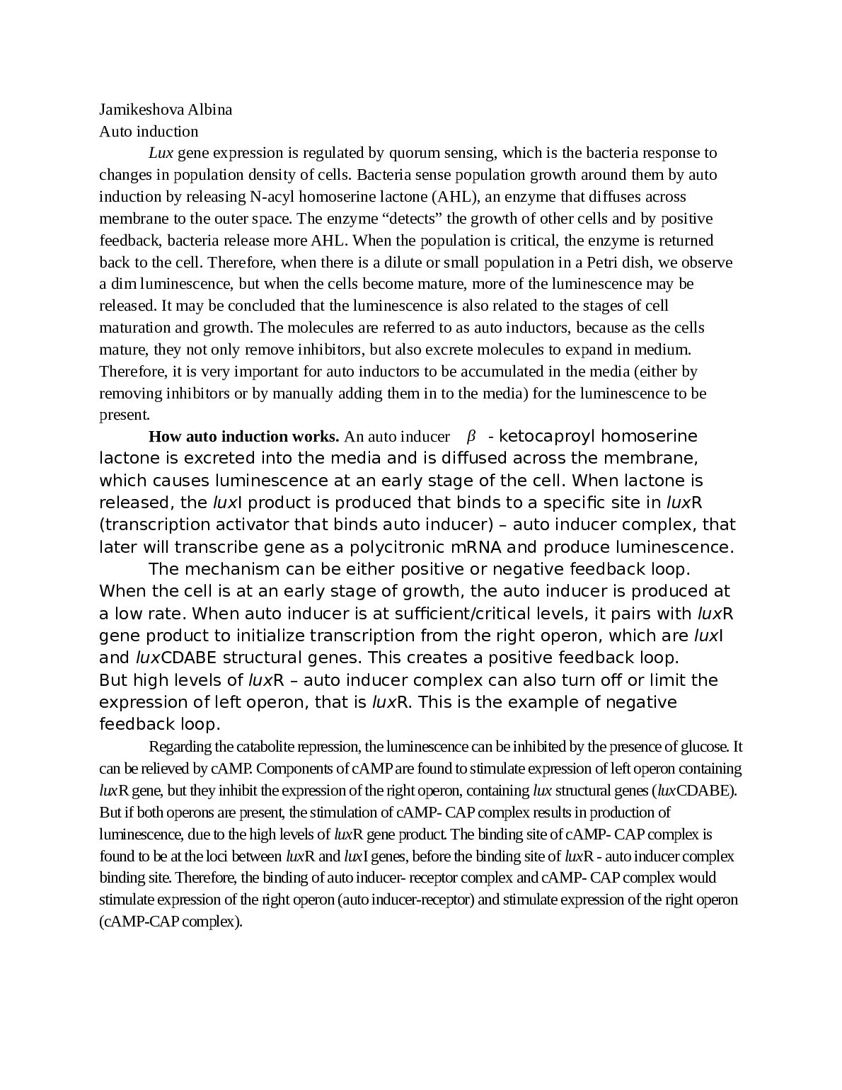 BIO 219 Auto induction Lux gene expression  Practical Aplication preview image