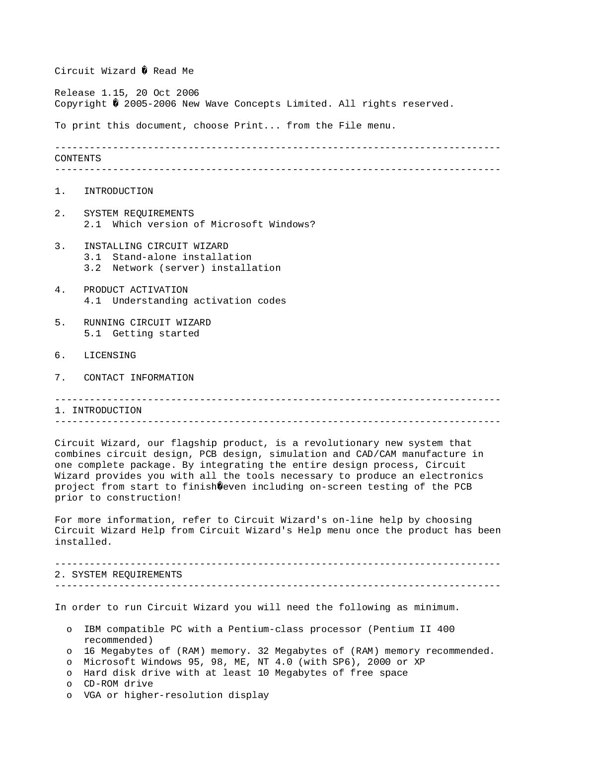 Circuit Wizard Read Me Release 1.15  INSTALLING CIRCUIT WIZARD |  RUNNING CIRCUIT WIZARD preview image