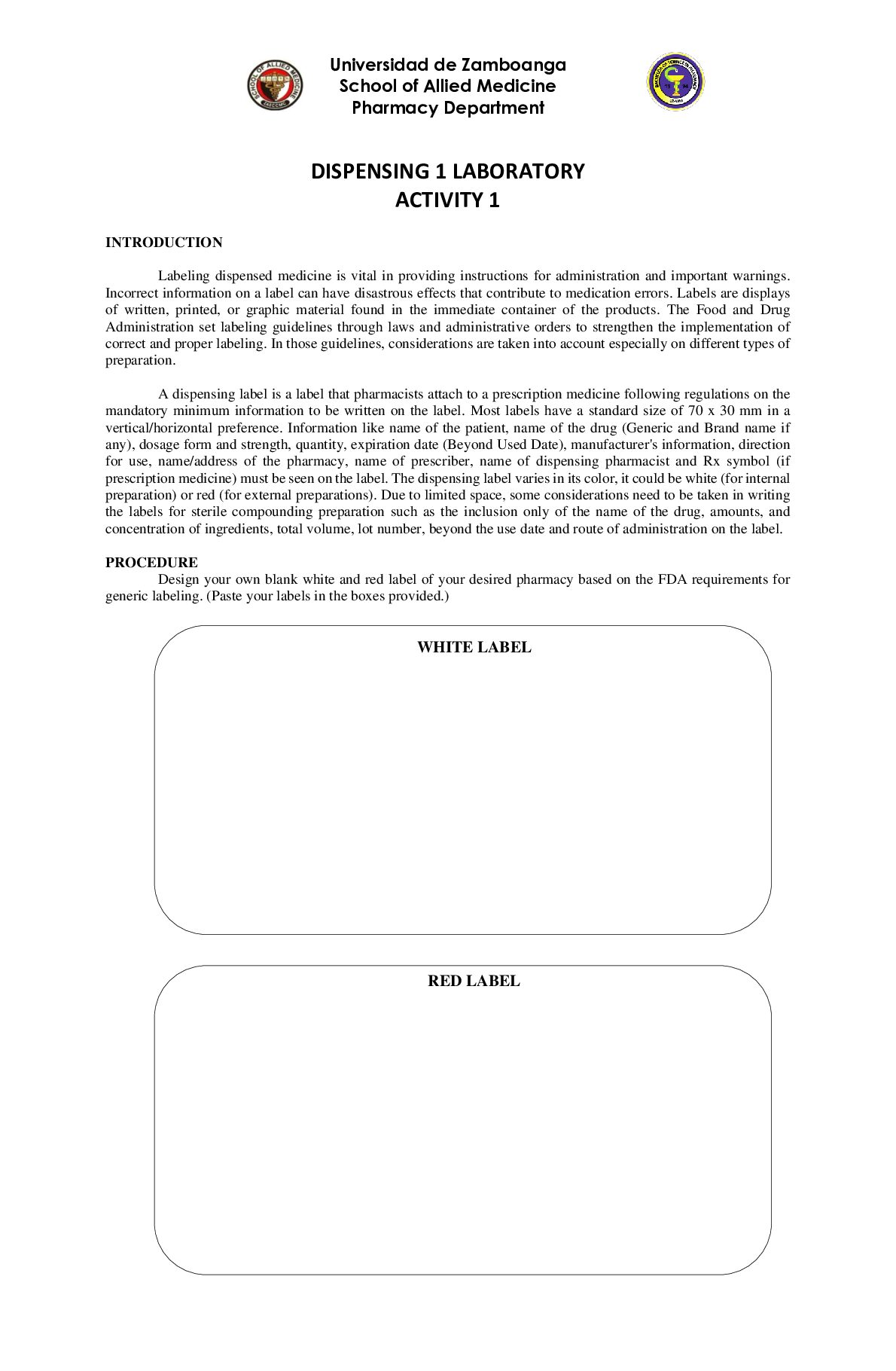 DISPENSING 1 LABORATORY  ACTIVITY 1 preview image