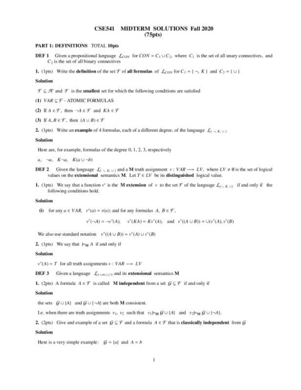 CSE 541 MIDTERM SOLUTIONS Fall 2020 (75pts) preview image