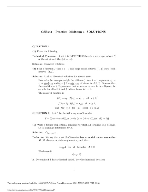 CSE 541 Logic for Computer Science Practice Midterm 1 SOLUTIONS preview image