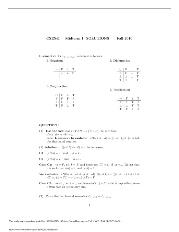 CSE 541 Logic for Computer Science Midterm 1 SOLUTIONS preview image
