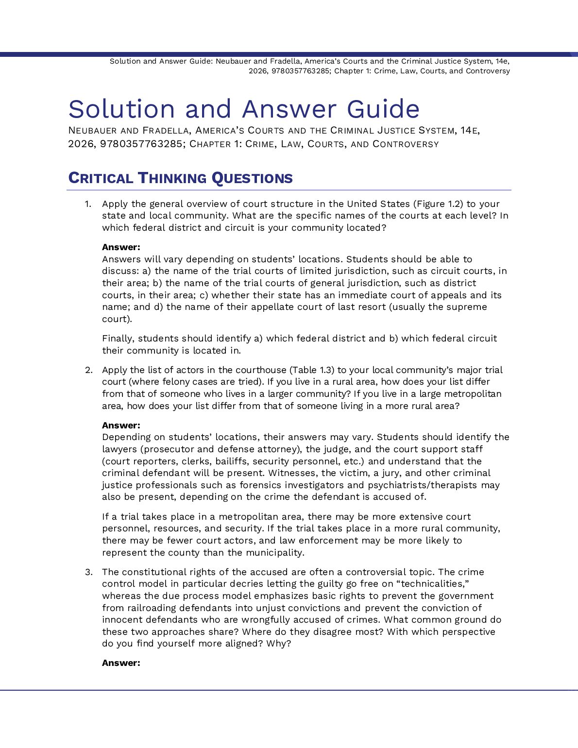 Solutions Manual America's Courts and the Criminal Justice System 14th Edition By David Neubauer, Henry Fradella document preview page 2