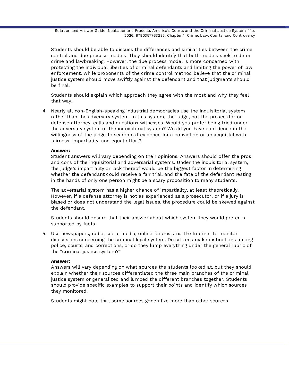 Solutions Manual America's Courts and the Criminal Justice System 14th Edition By David Neubauer, Henry Fradella document preview page 3