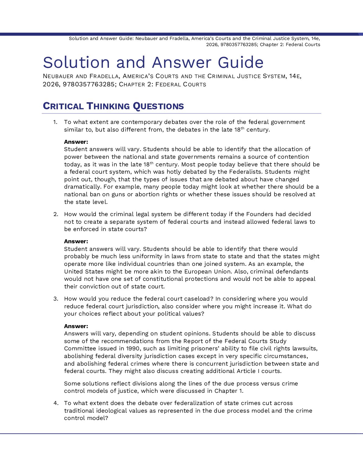 Solutions Manual America's Courts and the Criminal Justice System 14th Edition By David Neubauer, Henry Fradella document preview page 4
