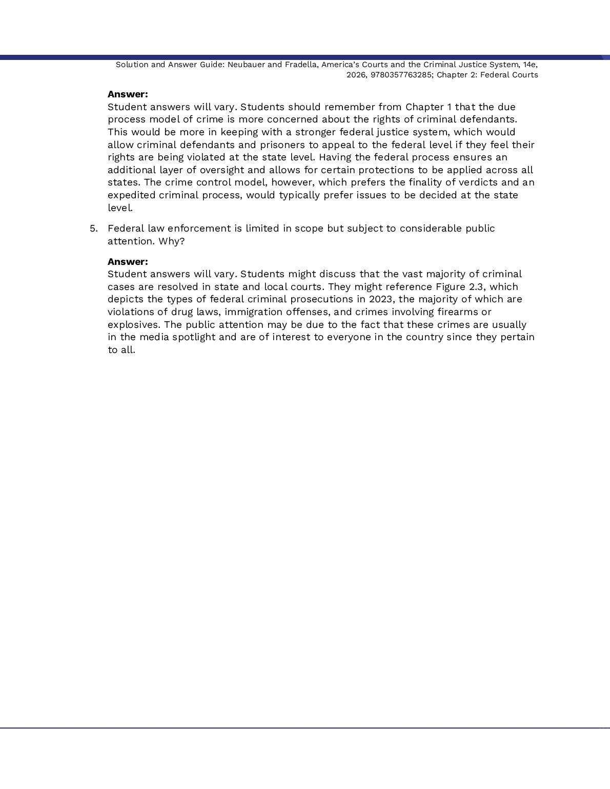 Solutions Manual America's Courts and the Criminal Justice System 14th Edition By David Neubauer, Henry Fradella document preview page 5