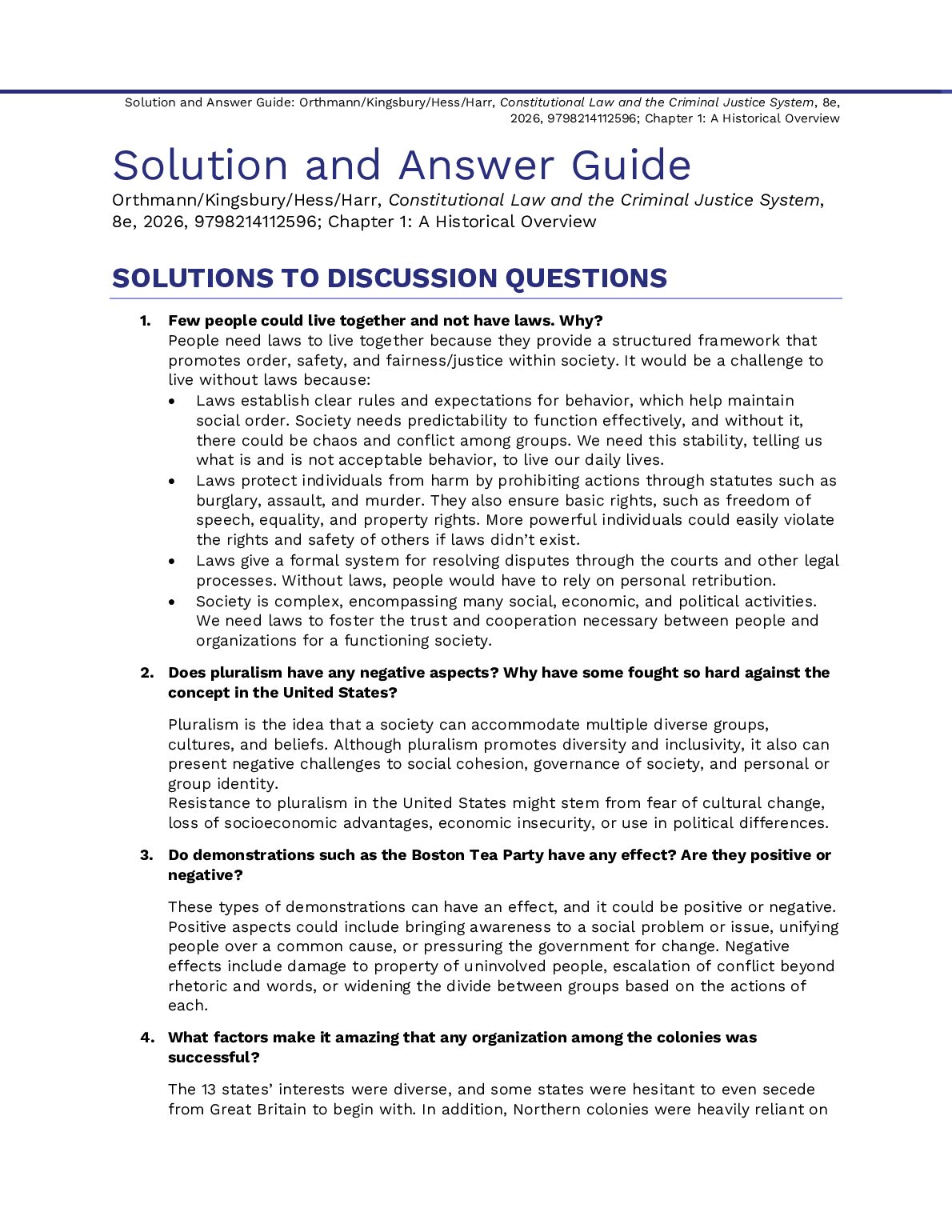 Solutions Manual Constitutional Law and the Criminal Justice System 8th Edition By Scott Harr, Kären Hess, Christine Orthmann, Jonathon Kingsbury document preview page 2