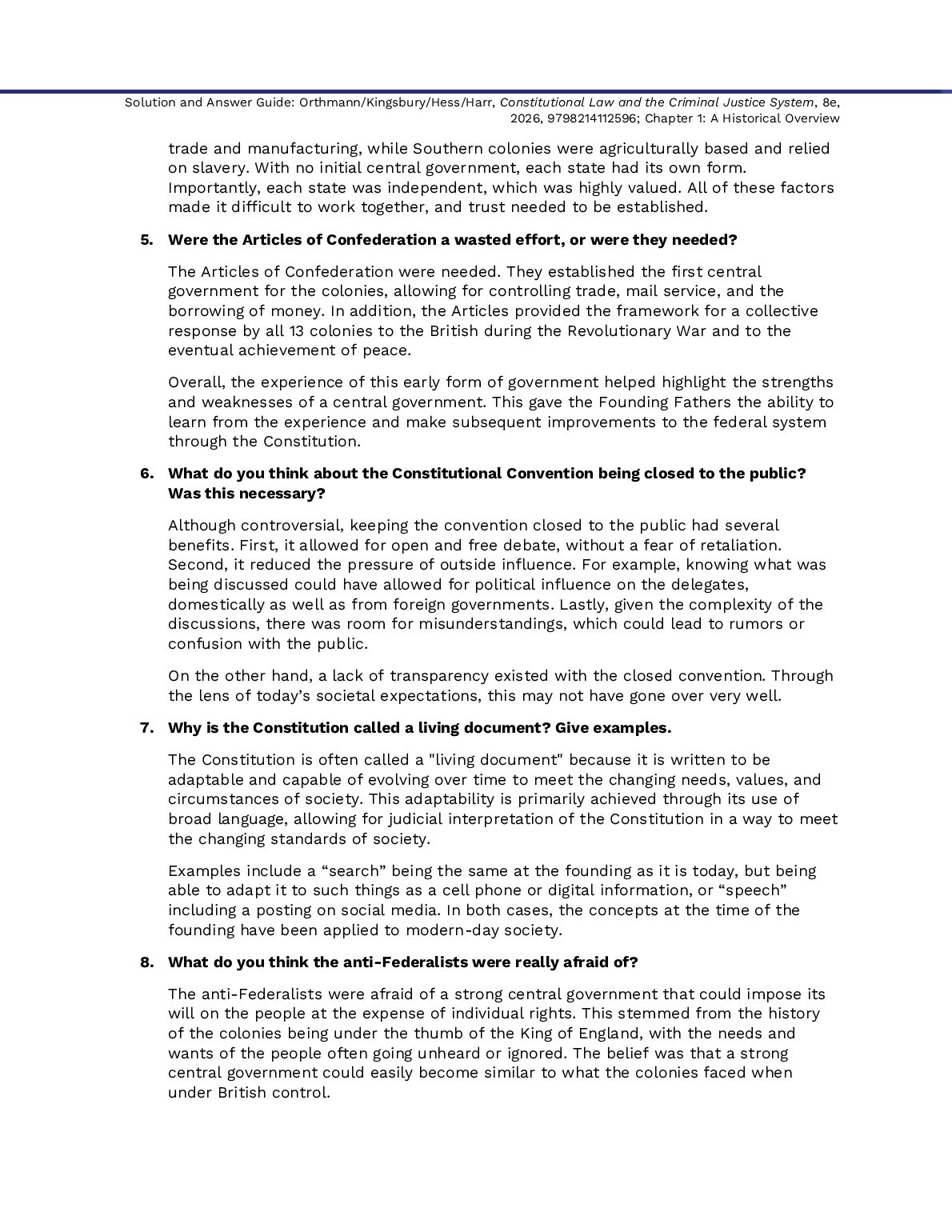 Solutions Manual Constitutional Law and the Criminal Justice System 8th Edition By Scott Harr, Kären Hess, Christine Orthmann, Jonathon Kingsbury document preview page 3