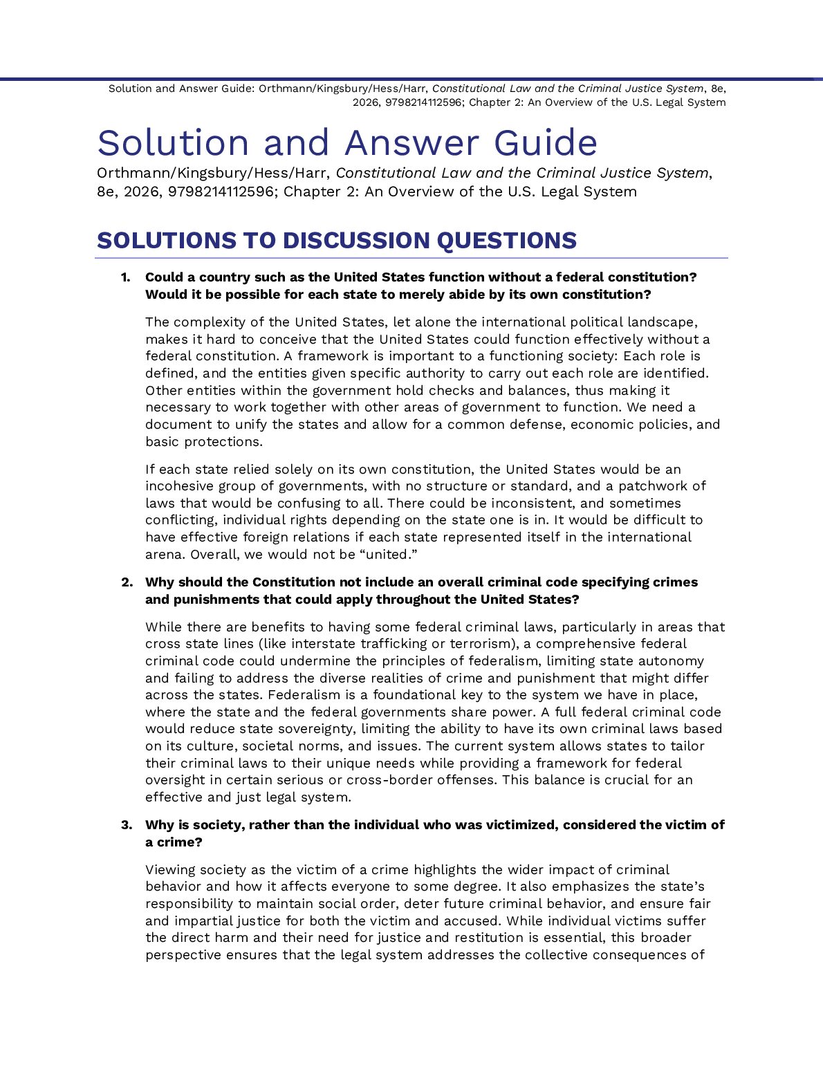 Solutions Manual Constitutional Law and the Criminal Justice System 8th Edition By Scott Harr, Kären Hess, Christine Orthmann, Jonathon Kingsbury document preview page 5