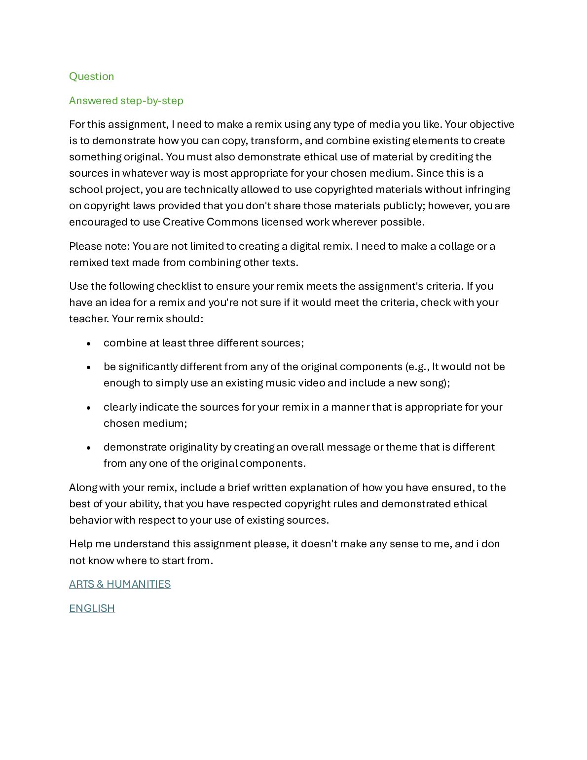 For this assignment, I need to make a remix using any type of media you like..pdf Preview 1