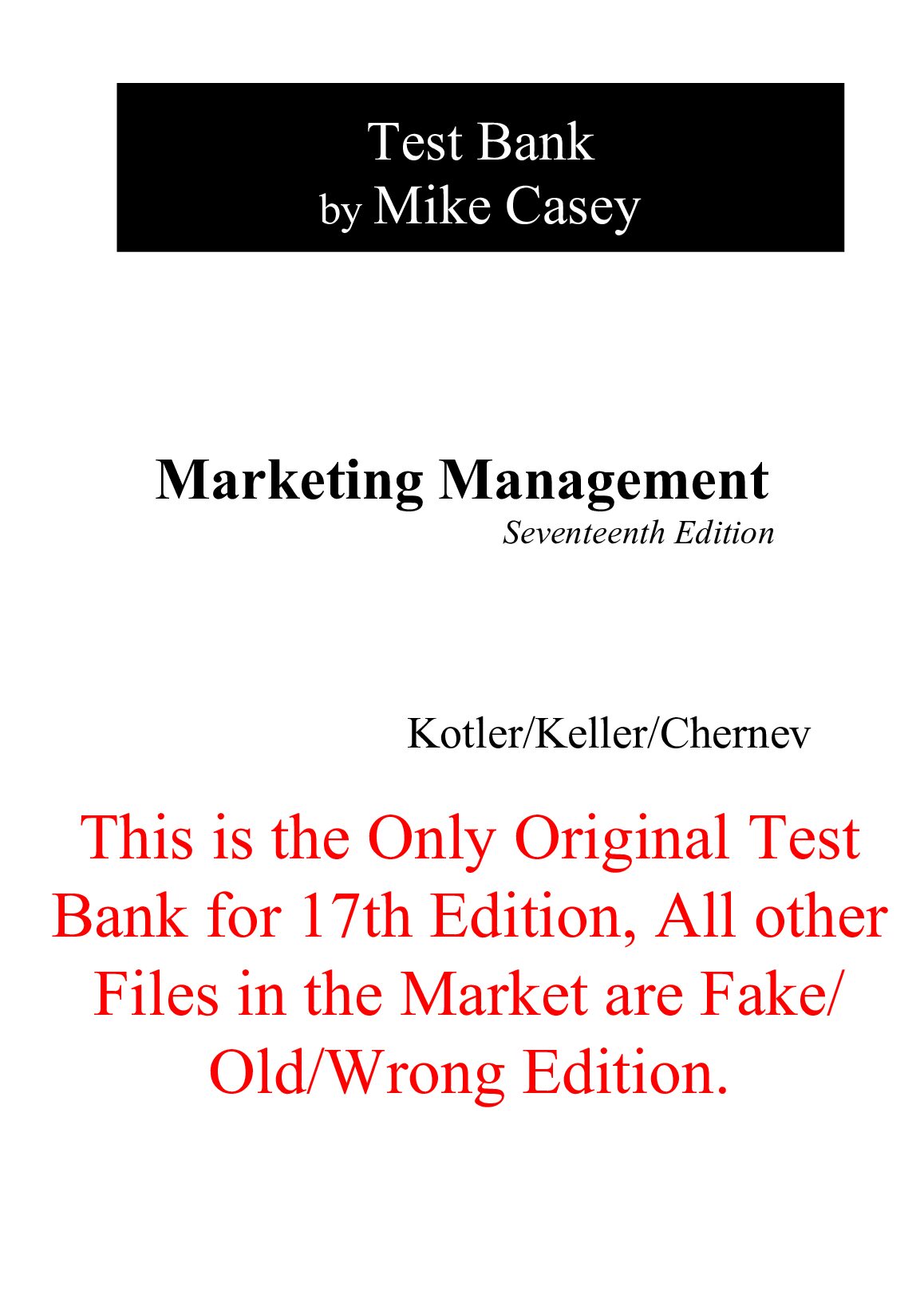 Test Bank Marketing Management 17e Philip Kotler, Kevin Lane Keller, Alexander Chernev preview image