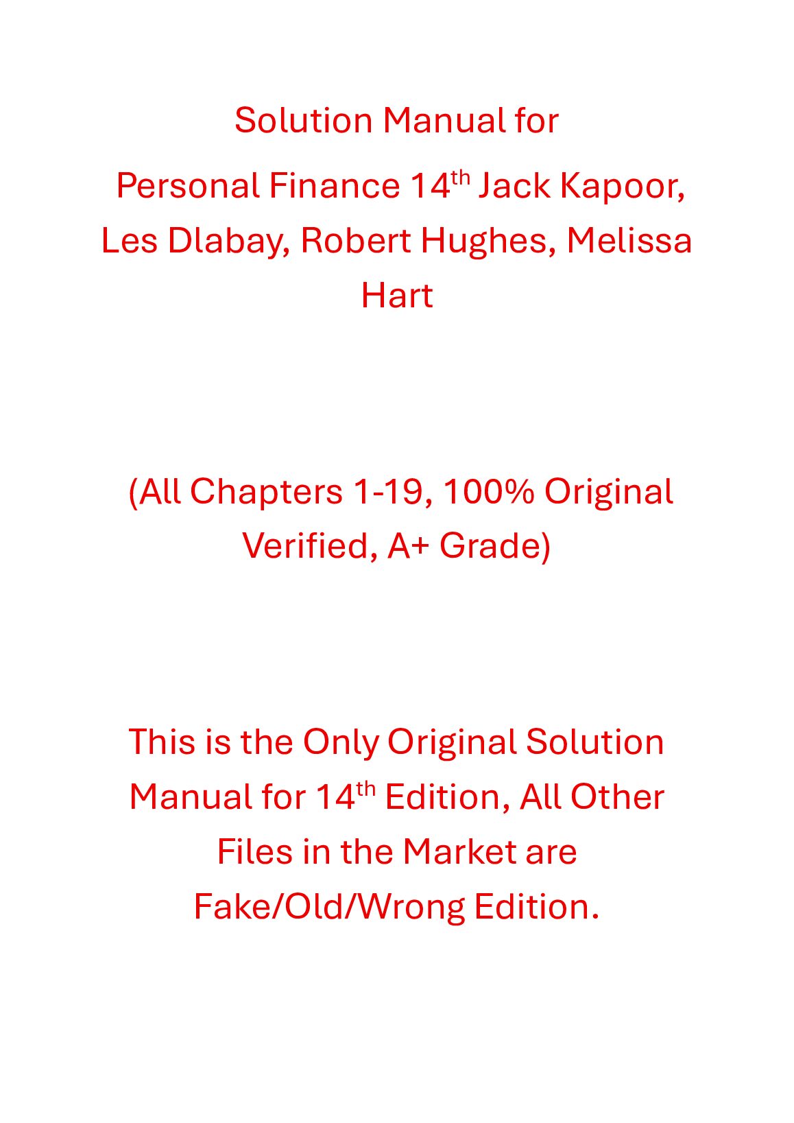 Solution Manual Personal Finance 14th Edition By Jack Kapoor, Les Dlabay, Robert Hughes, Melissa Hart preview image