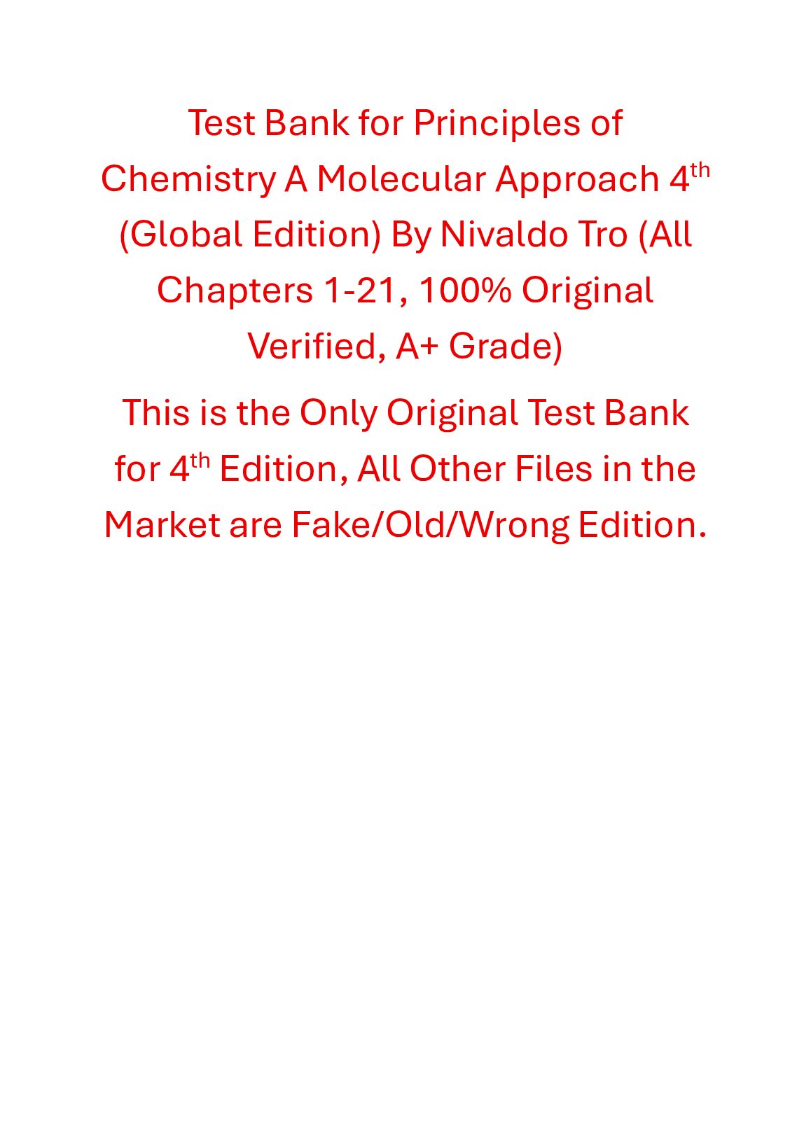 Test Bank Principles of Chemistry A Molecular Approach 4th Edition (Global Edition) By Nivaldo Tro preview image