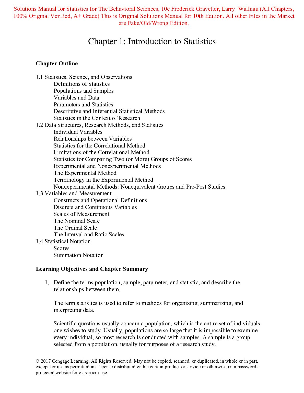 Instructor Manual Statistics for The Behavioral Sciences 10th Edition By Frederick Gravetter, Larry  Wallnau preview image
