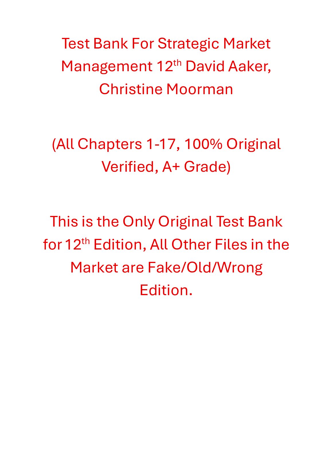 Test Bank Strategic Market Management 12th Edition By David Aaker, Christine Moorman (Wiley) preview image