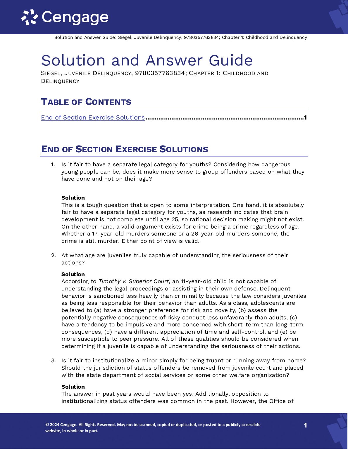 Solutions Manual For Juvenile Delinquency Theory, Practice, and Law 14th Edition By Larry Siegel document preview page 2