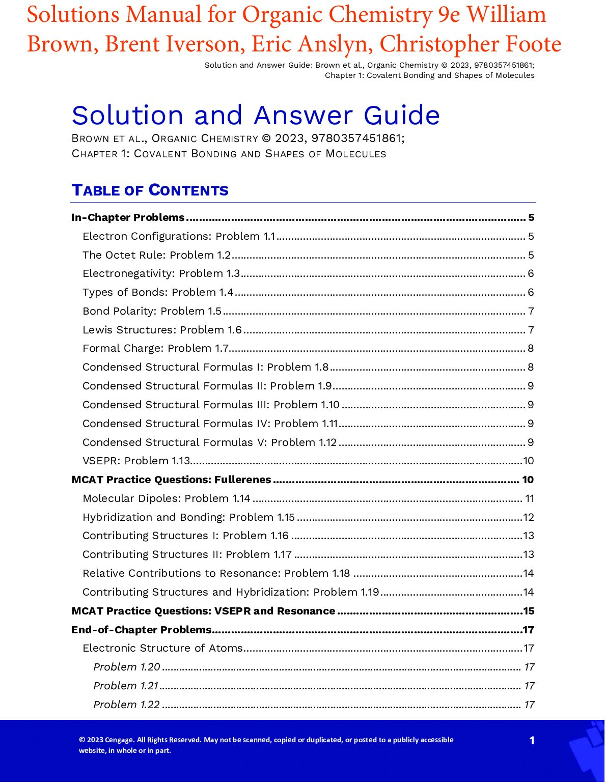 Solutions Manual For Organic Chemistry, 9th Edition By William Brown, Brent Iverson, Eric Anslyn, Christopher Foote document preview page 2