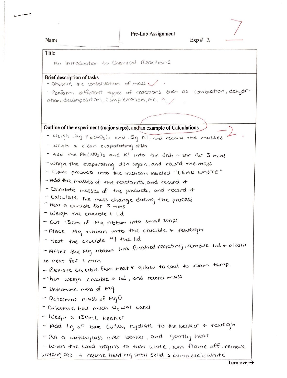 CHEM 1111 Exp 3 An Introduction to Chemical Reactions. preview image