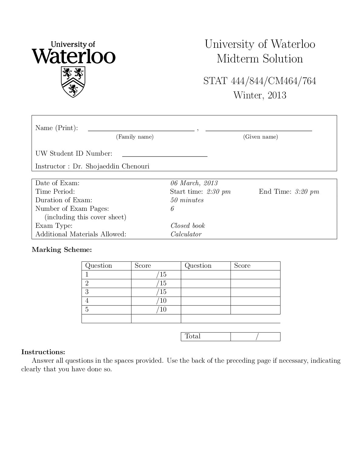 STAT444_844MidtermExamWinter2013_Solution.pdf Preview 1