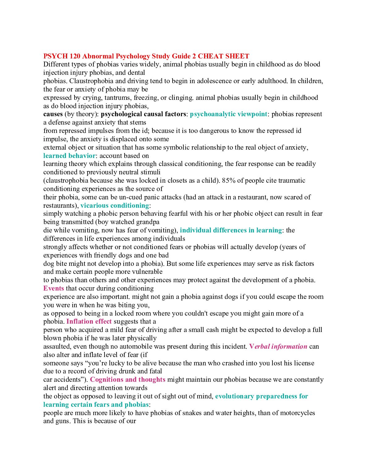 PSYCH 120 Abnormal Psychology Study Guide 2 CHEAT SHEET.pdf Preview 1