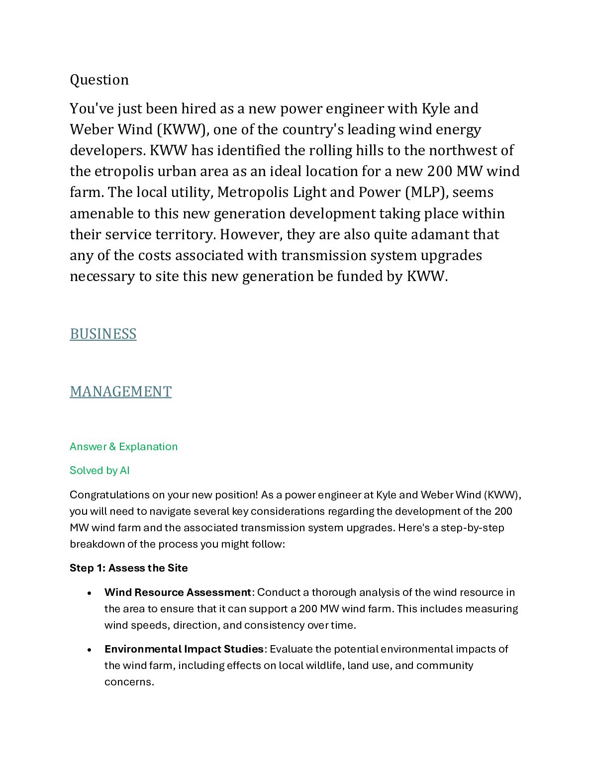 You've just been hired as a new power engineer with Kyle and Weber Wind (KWW), one of the country's leading wind energy developers. KWW has identified the rolling hills to the northwest of the etropolis .pdf Preview 1