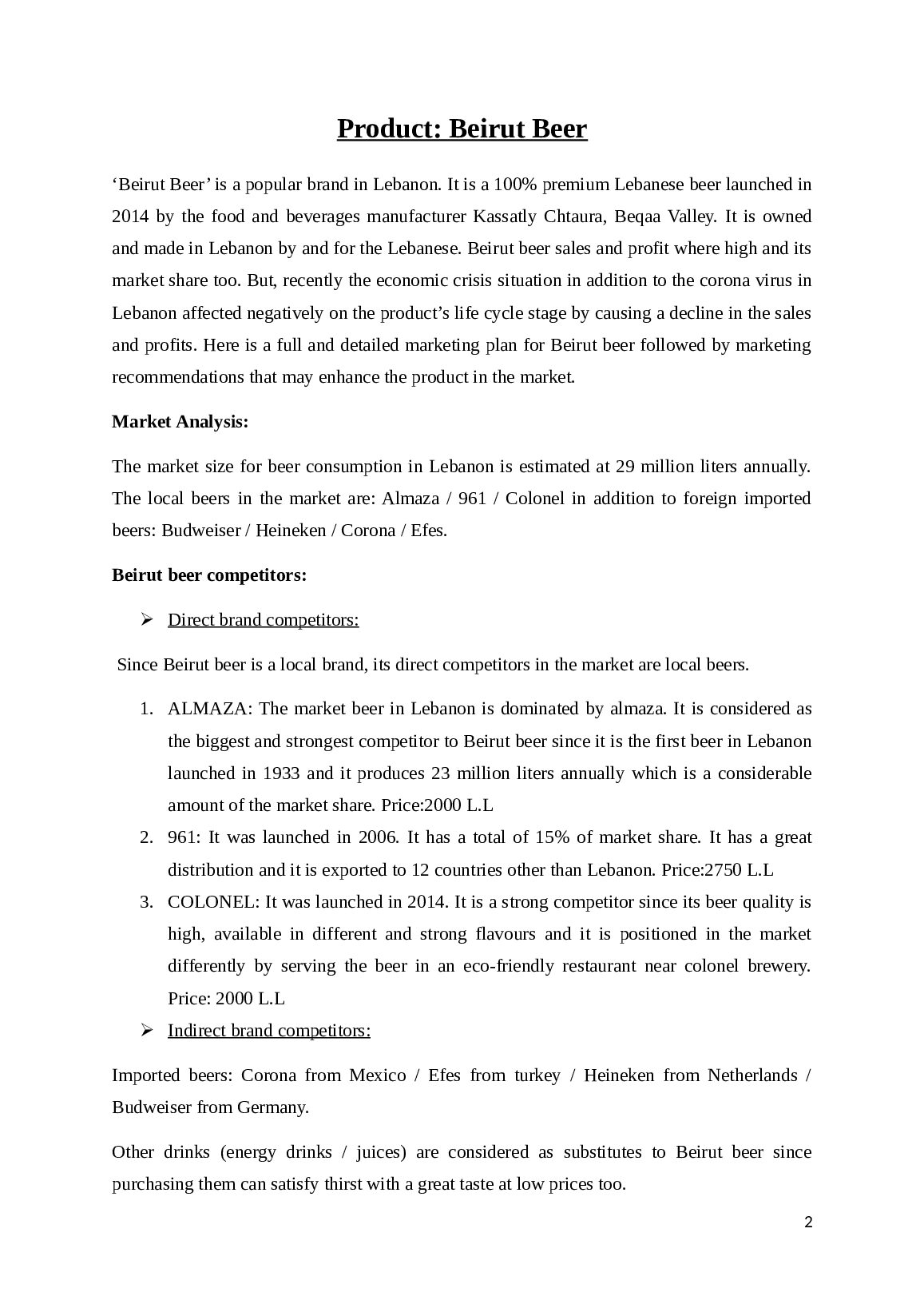 Beirut beer marketing plan | Principles of marketing document preview page 2