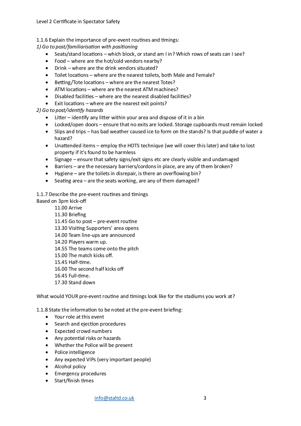Highfield Level 2 Certificate in Spectator Safety (RQF) Qualification Number: 603/6955/3 document preview page 3