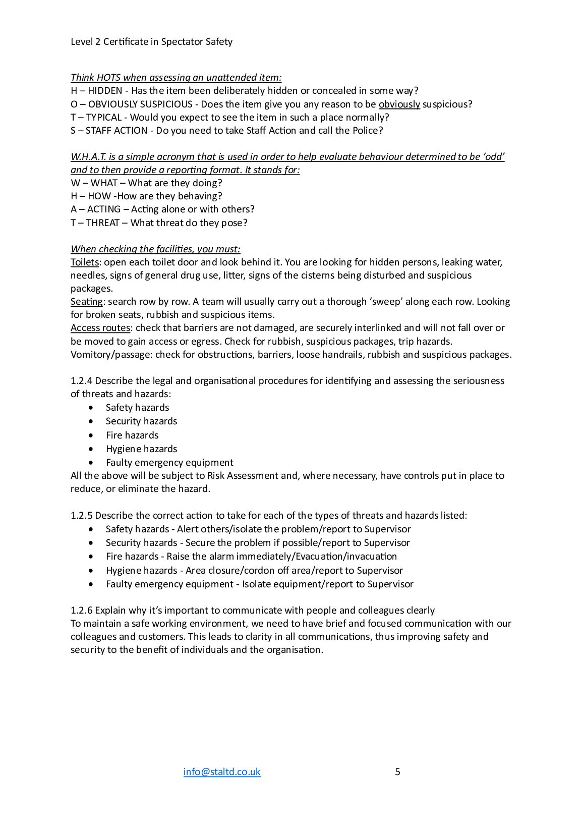 Highfield Level 2 Certificate in Spectator Safety (RQF) Qualification Number: 603/6955/3 document preview page 5