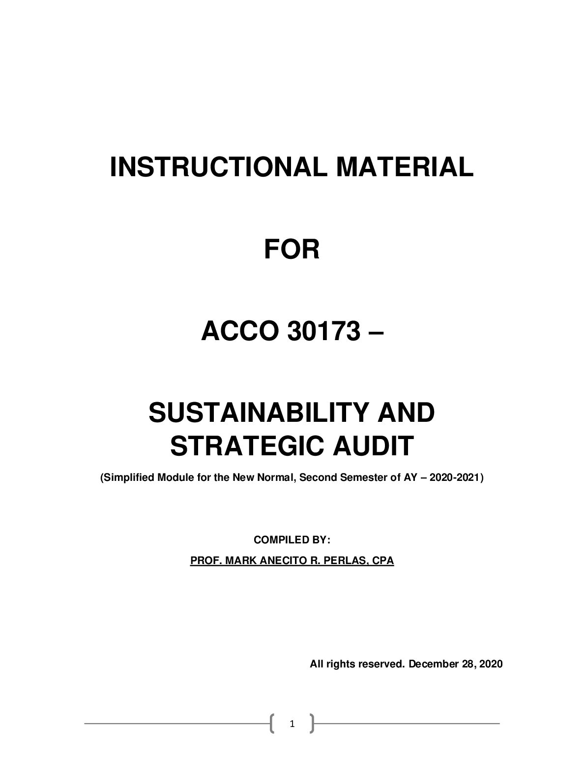 ACCO 30173 –  SUSTAINABILITY AND STRATEGIC AUDIT INSTRUCTIONAL MATERIAL preview image