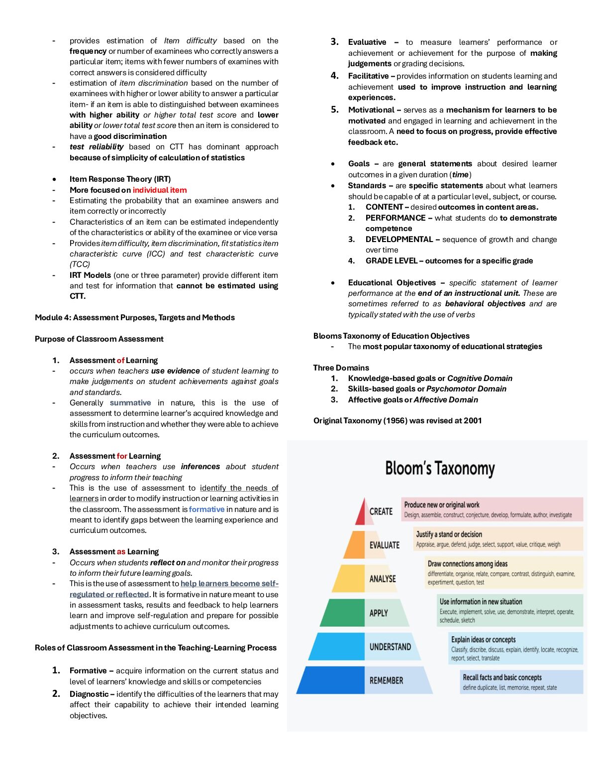 EDU 533 – Prelims Reviewer Module 3: Basic Concepts and Principles of Assessment | Module 4: Assessment Purposes, Targets and Methods document preview page 2