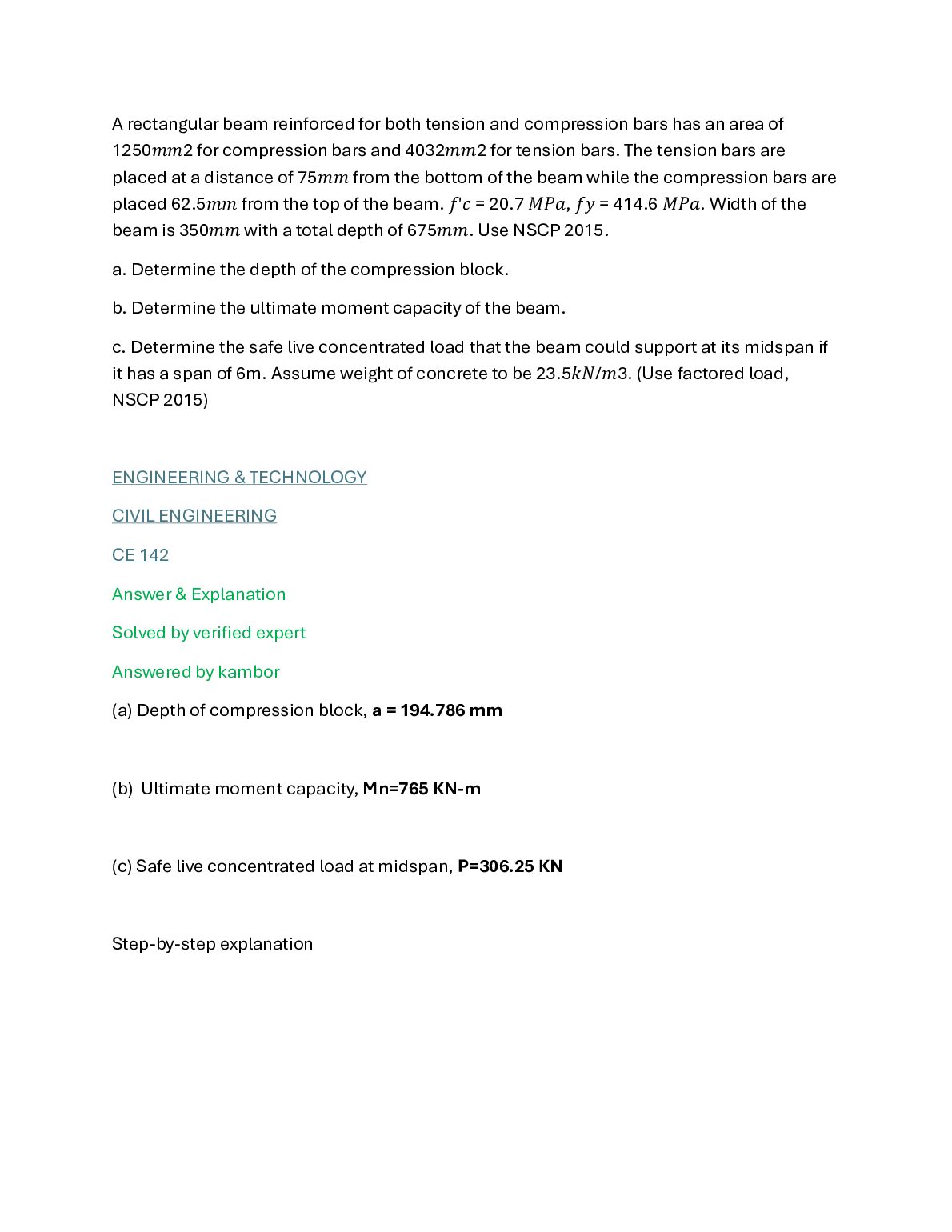 A rectangular beam reinforced for both tension and compression bars  .pdf Preview 1