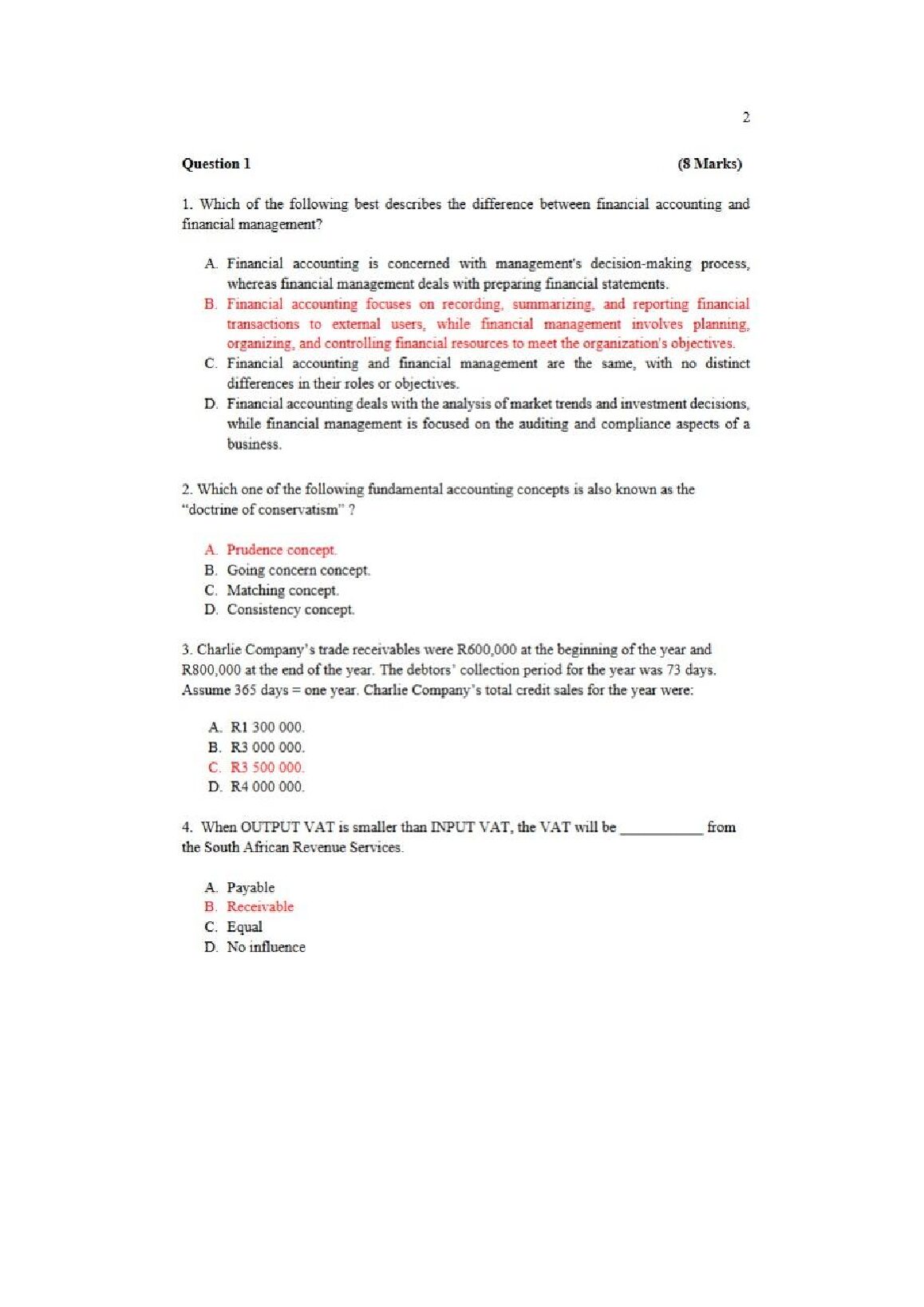 FBS 110 Semester Test 2 Memorundum Financial Management document preview page 2