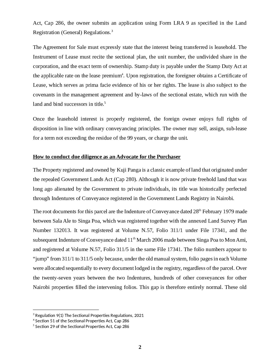 Explain how you would conduct due diligence as an Advocate for the  Purchaser, in view of the Supreme Court of Kenya decision in Dina Management case. document preview page 2