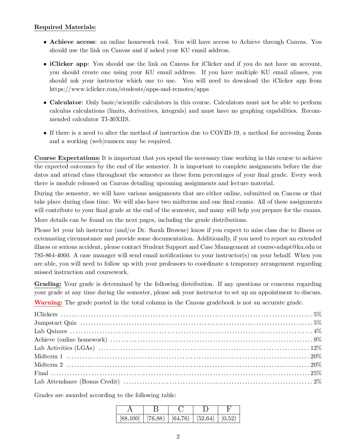Math 126: Calculus II Course Outline document preview page 2