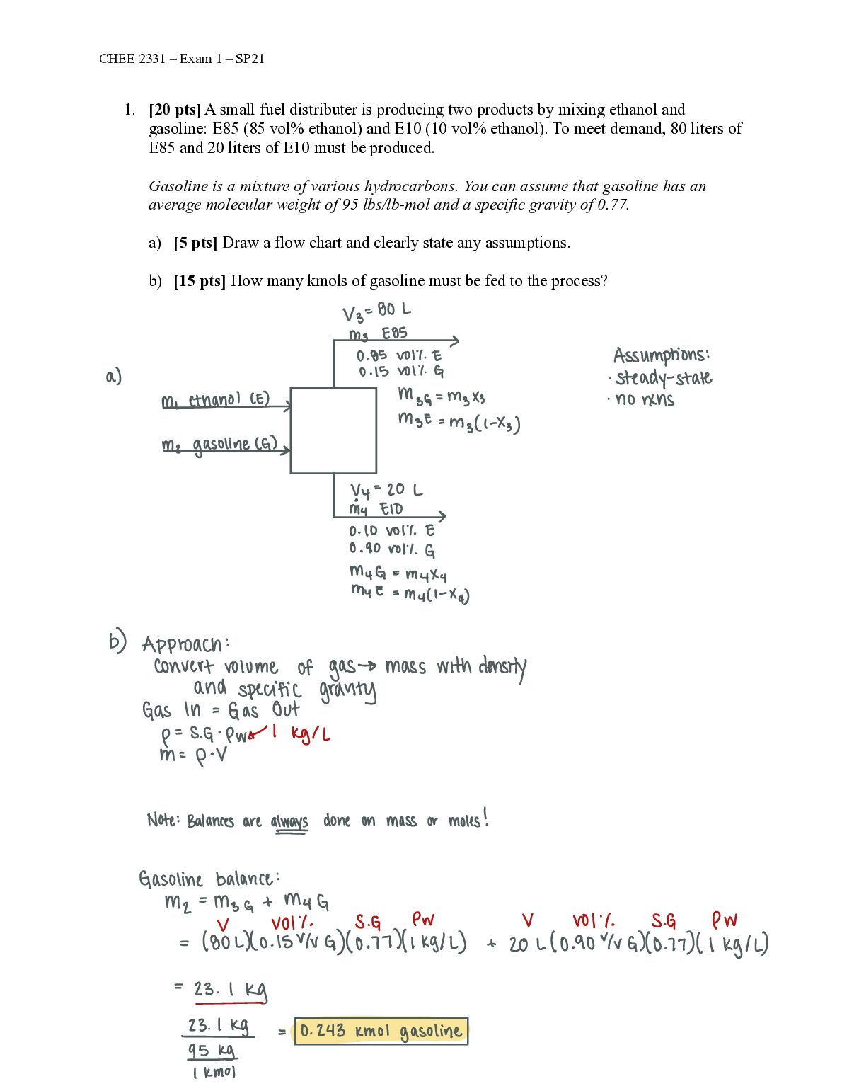 CHEE 2331 -  Chemical Processes Exam 1 SOLUTIONS. document preview page 2