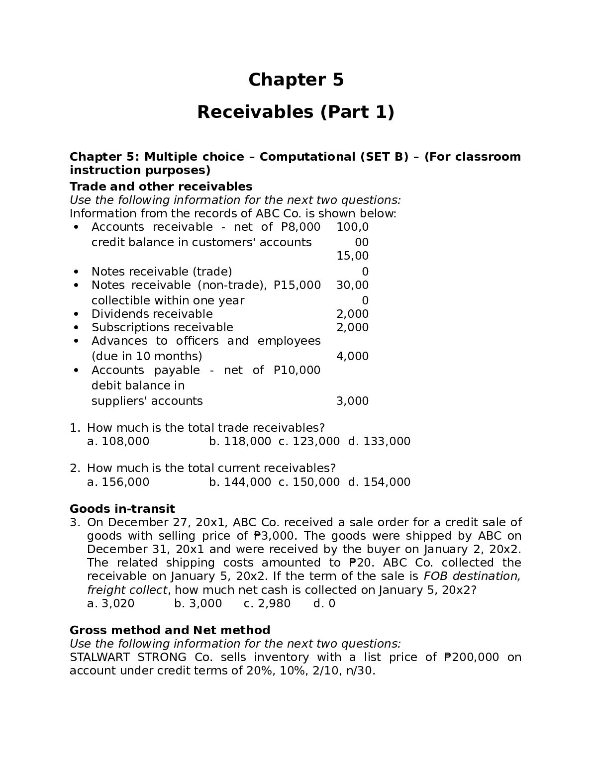 BSA 202  part 1a and part 1b computations TEST QUESTIONS preview image