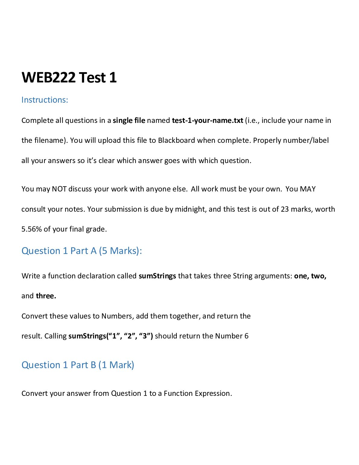 WEB 222 Test 1 preview image