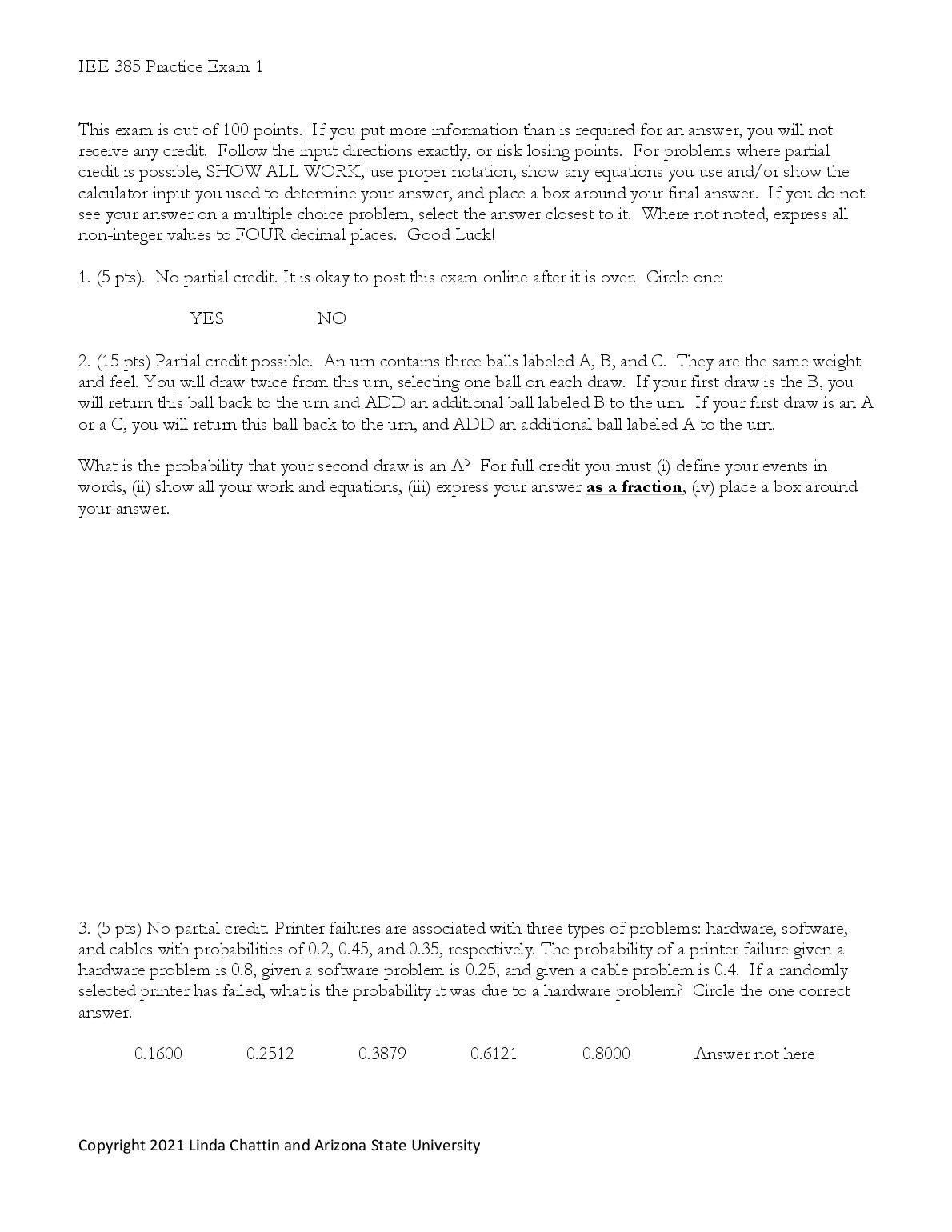 IEE 385 Practice Exam 1 preview image