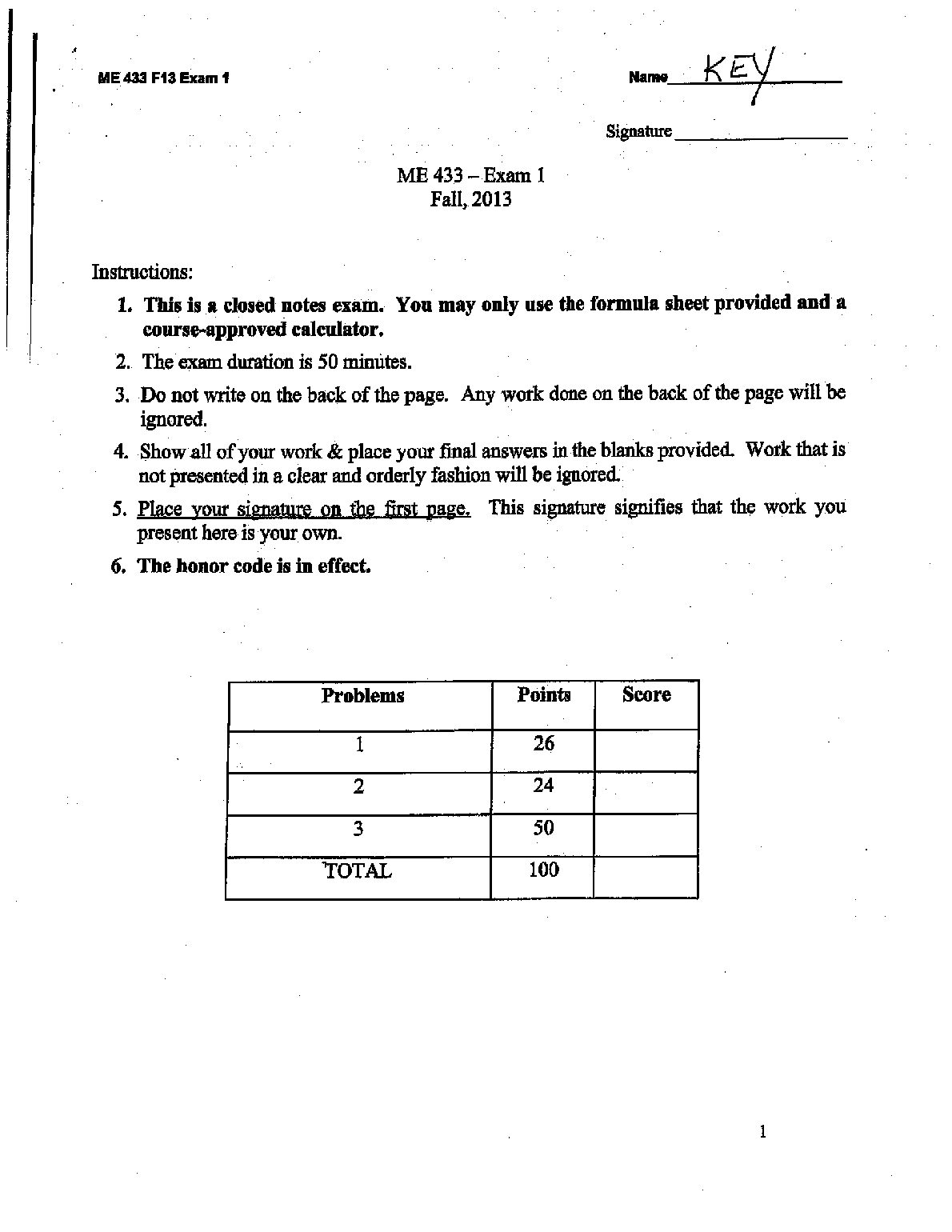 ME 433 Exam 1 Solutions. preview image