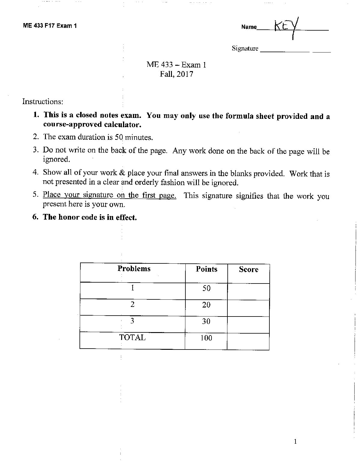 ME 433 - Principles Of Turbomachinery Exam 1 Solutions. preview image