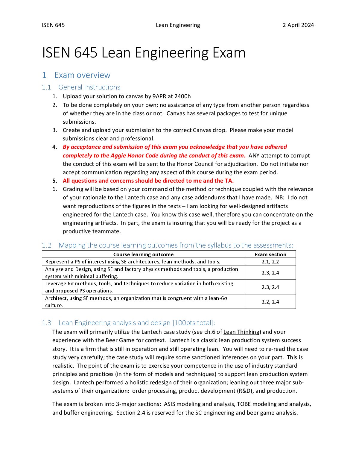 ISEN 645 Lean Engineering Midterm Exam preview image