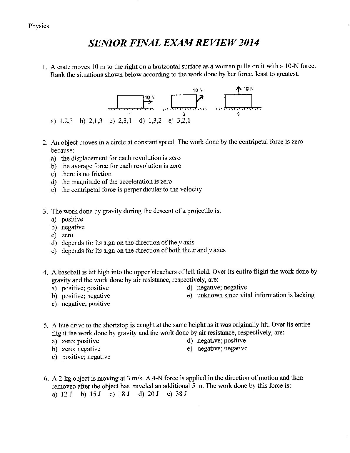 Physics SENIOR FINAL EXAM REVIEW 2014 preview image