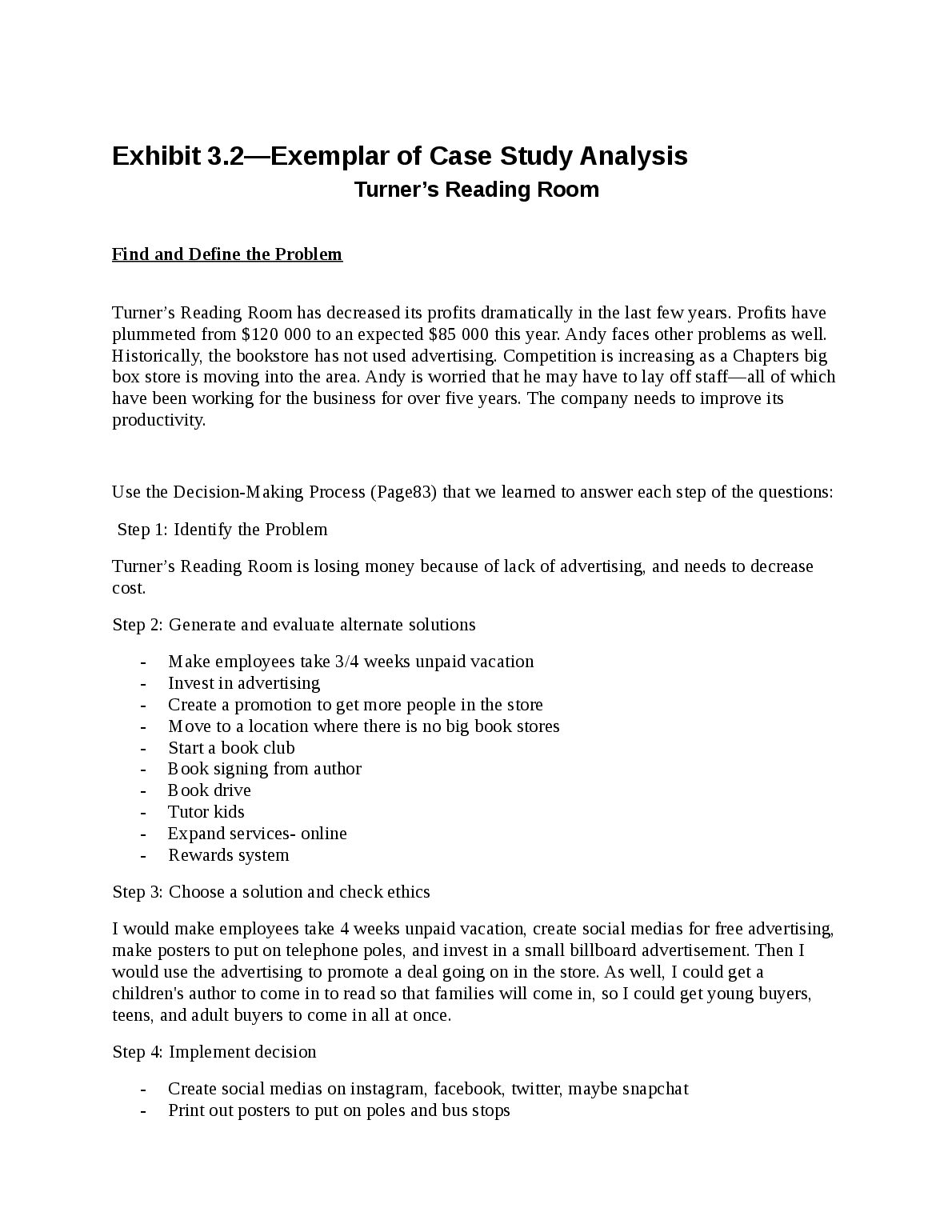 Exhibit 3.2—Exemplar of Case Study Analysis Turner’s Reading Room preview image