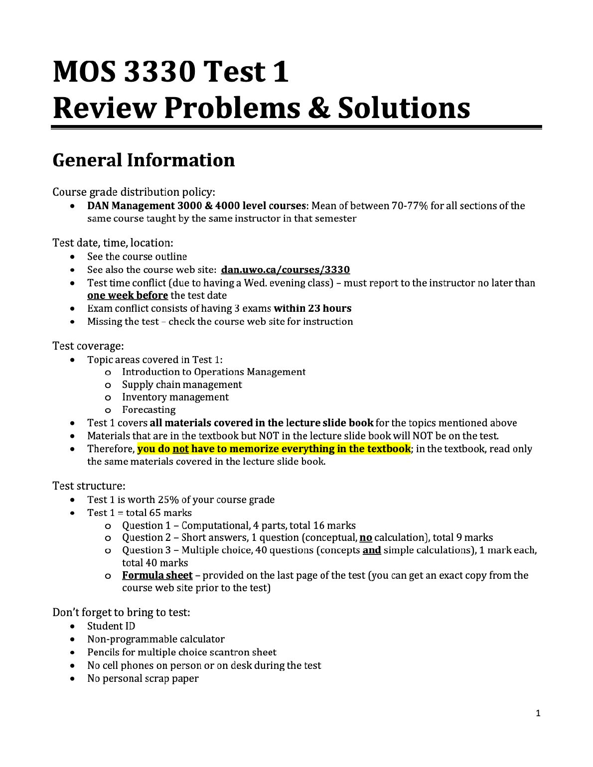 MOS 3330 Test 1 Review Problems & Solutions preview image