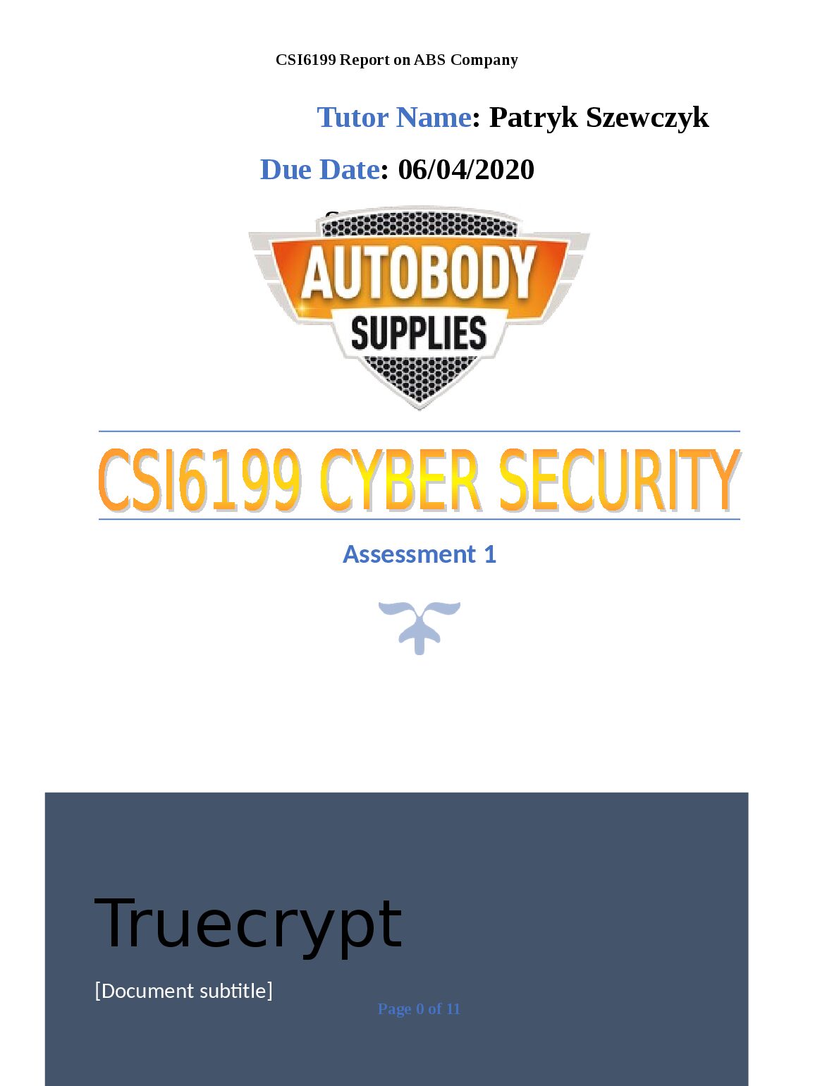 CSI 6199 Assessment 1 Cyber security. preview image