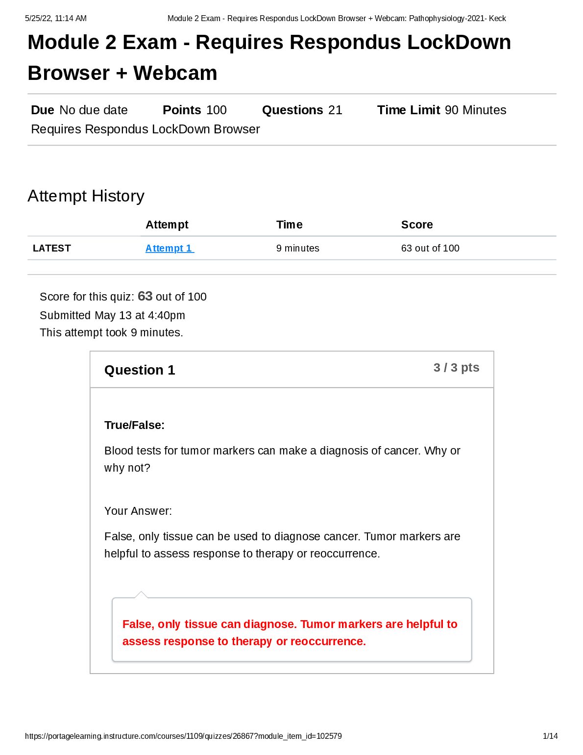 Module 2 Exam - Requires Respondus LockDown Browser + Webcam: Pathophysiology-2021- Keck preview image