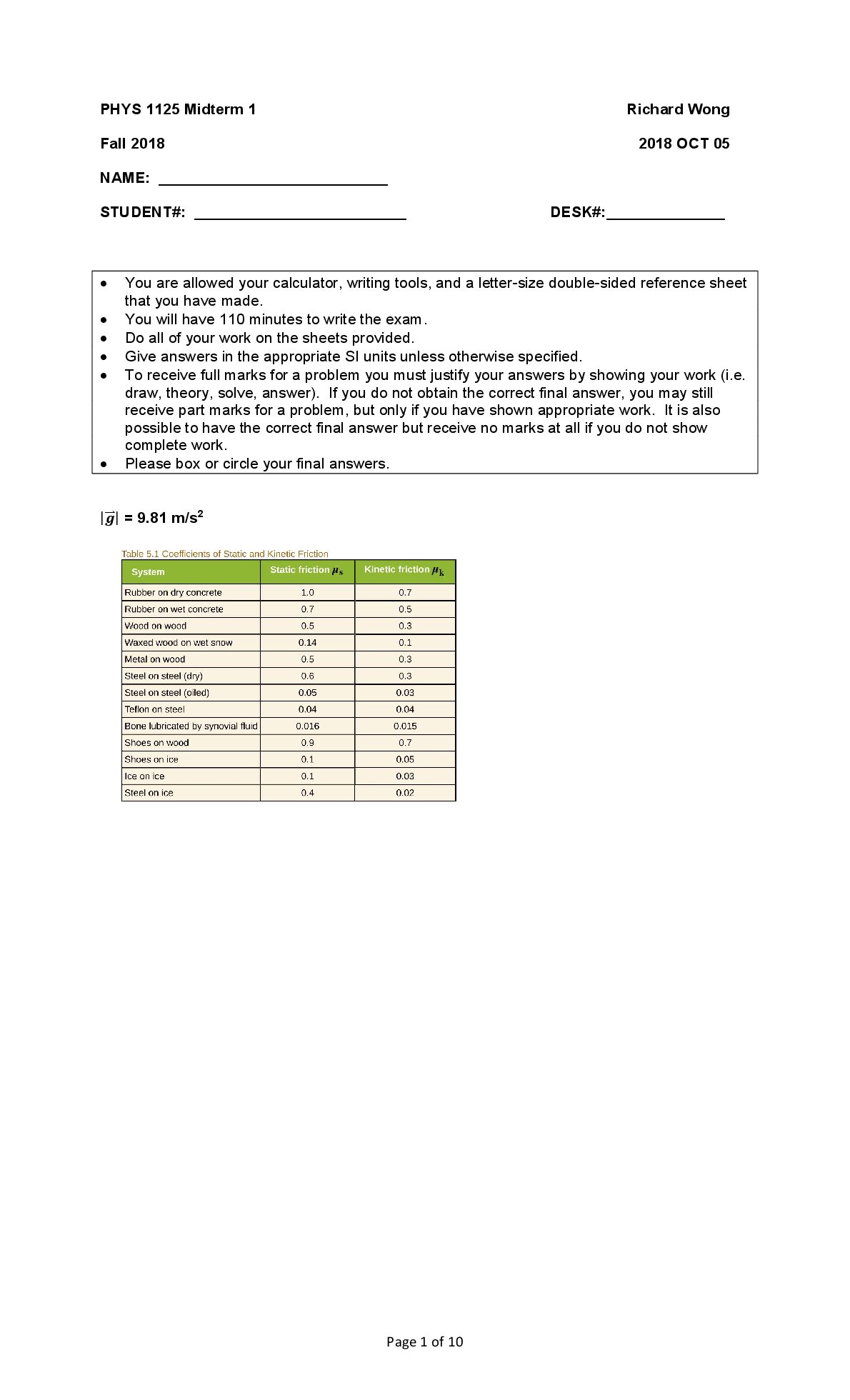 Phys 1125 RW 183 Midterm 1. preview image
