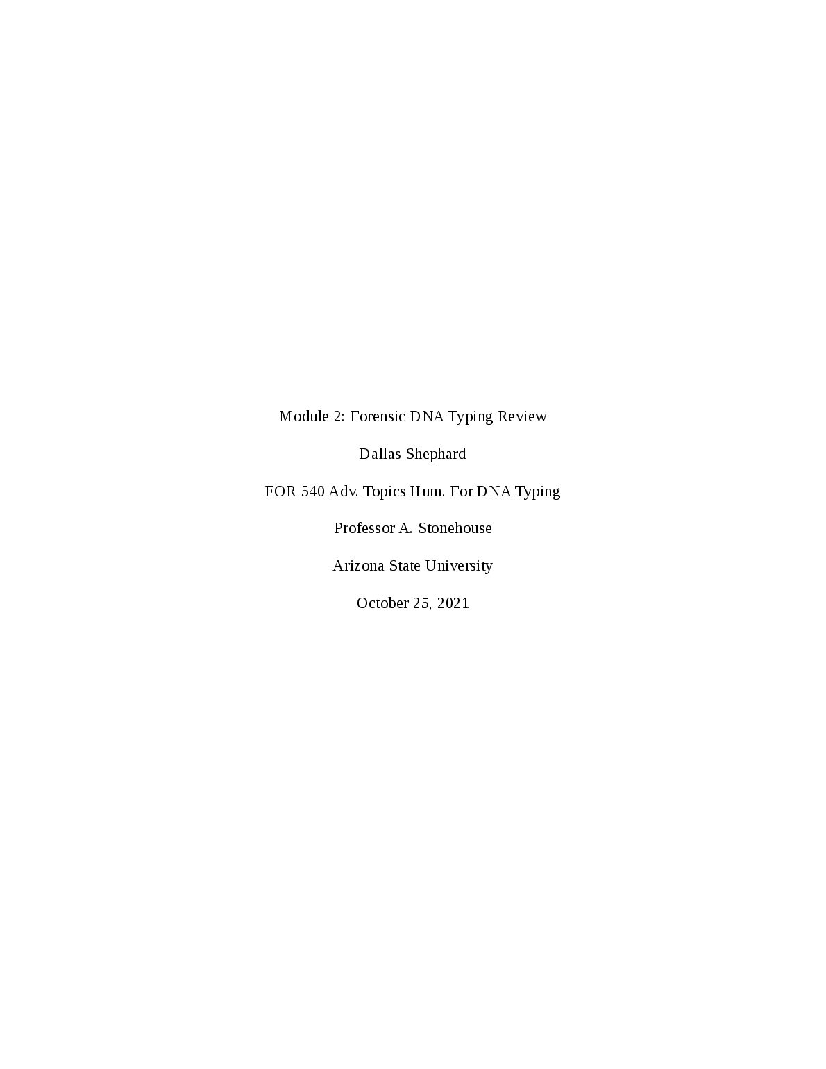 FOR 540 Module 2 Forensic DNA Typing  Review preview image