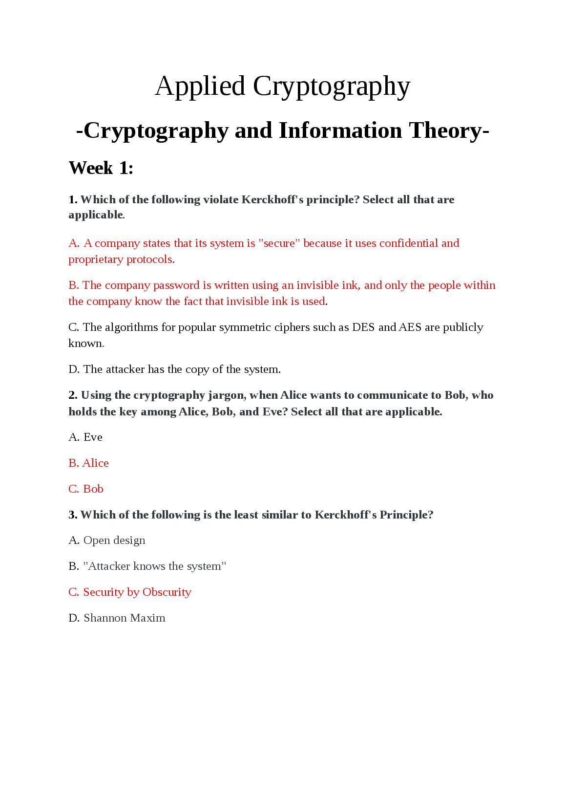 Applied Cryptography -Cryptography and Information TheoryWeek 1: preview image
