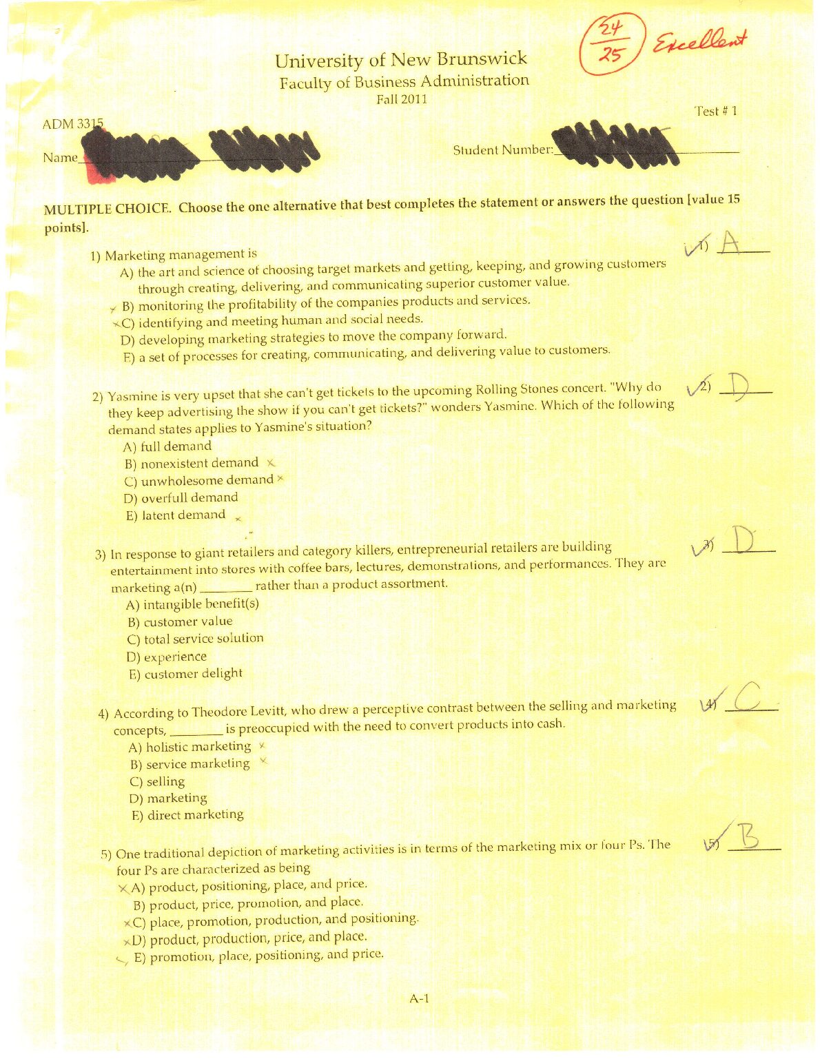 ADM 3315 Marketing Management Midterm 1 (Score 24/25) preview image